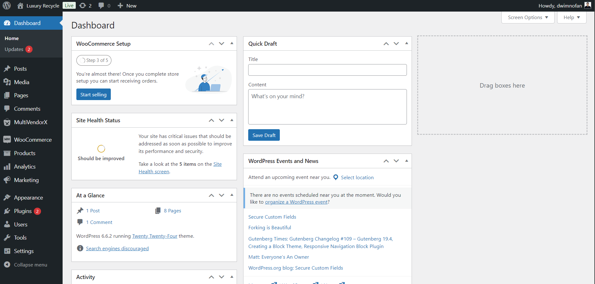 Dashboard Admin WordPress